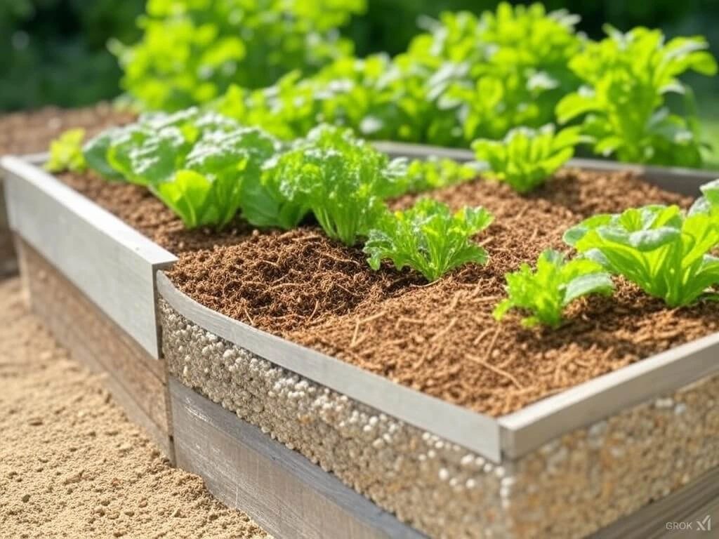 How to fill a raised garden bed with layers of soil, compost, and mulch for optimal plant growth.