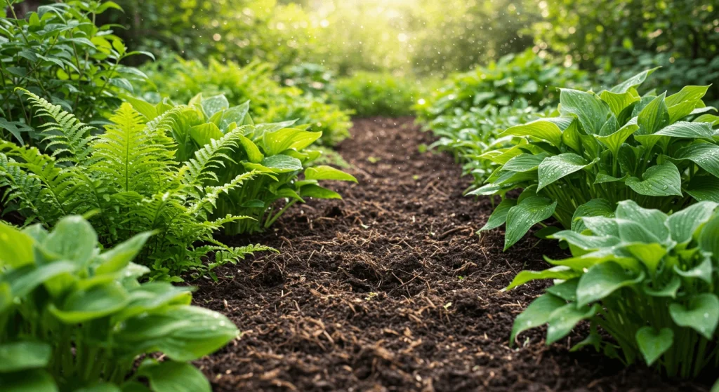 Lush green plants growing in well-tilled soil, showcasing benefits like water retention and nutrient uptake.