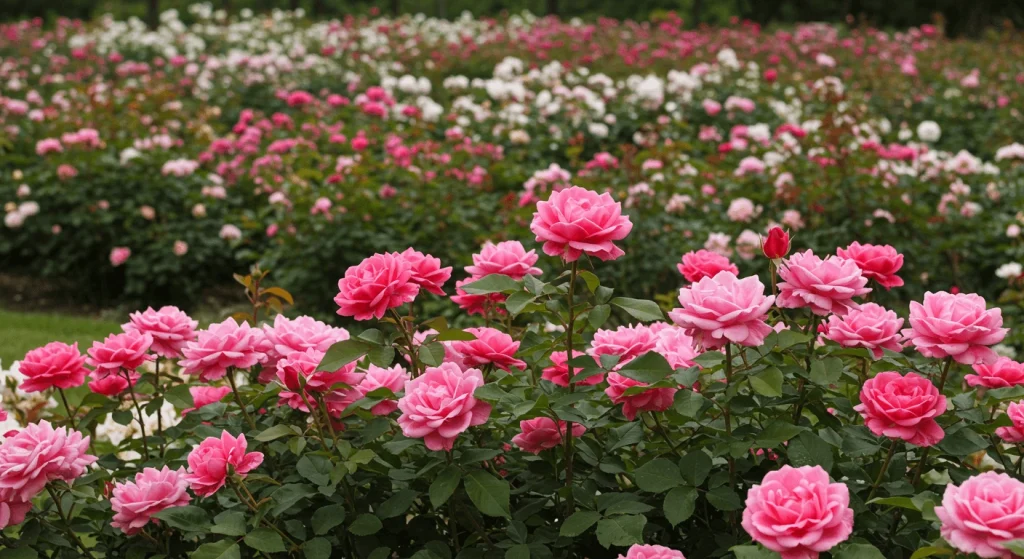 Colorful garden displaying various types of roses in full bloom, perfect for inspiration.