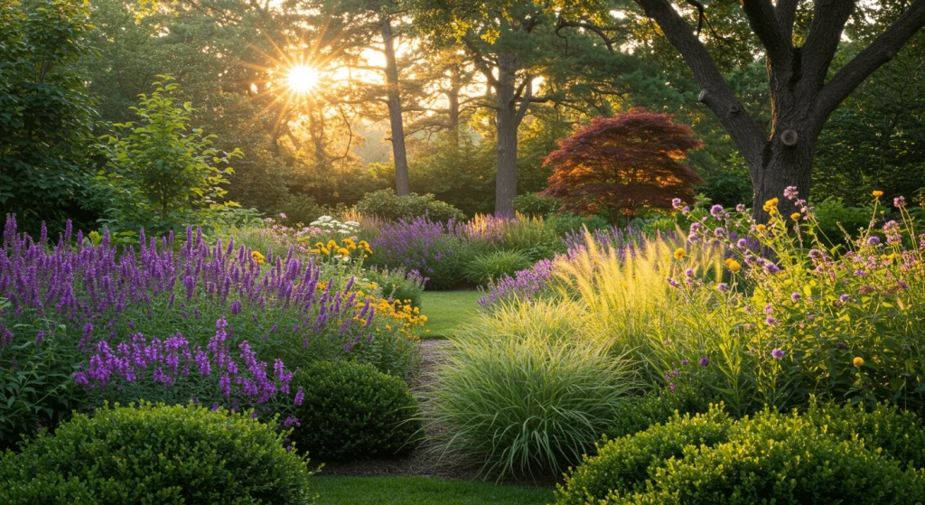 Lush green garden showcasing the beauty of greenery gardening with layered plants and natural textures.