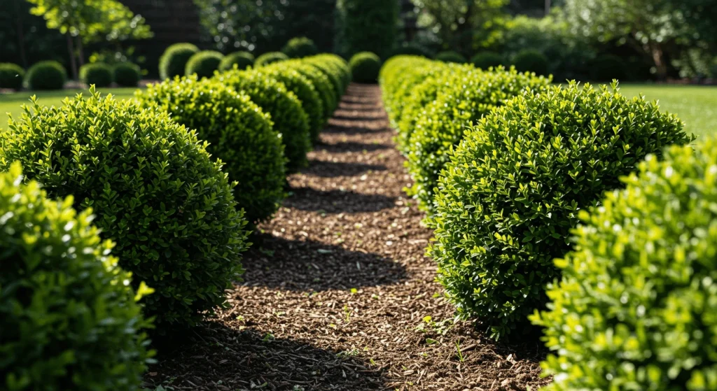 Healthy boxwood plants thriving in ideal growing conditions with balanced sunlight and well-draining soil.