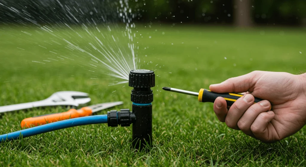 Inspecting and maintaining a sprinkler system for efficiency.

