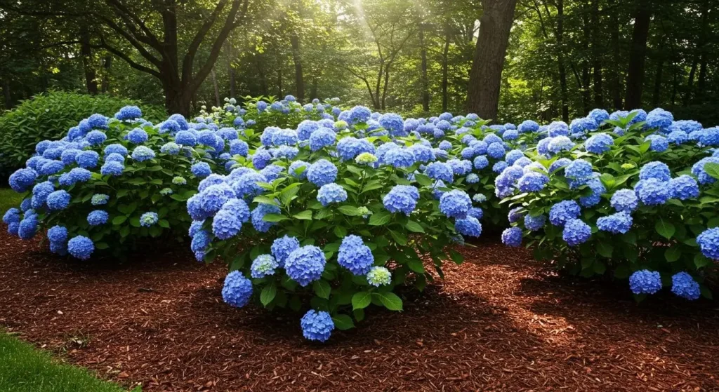 Blue hydrangeas thrive in ideal soil and location conditions.
