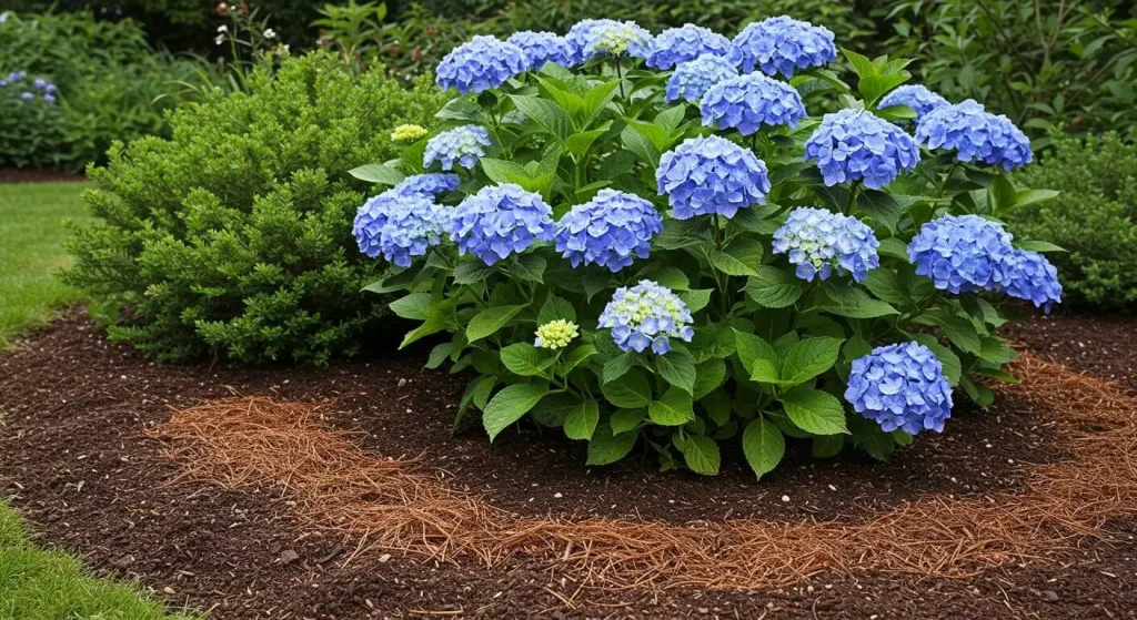 Organic mulch for turning hydrangeas blue naturally.