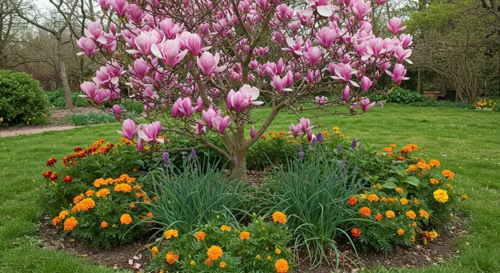 Pink magnolia tree protected from pests with natural repellents