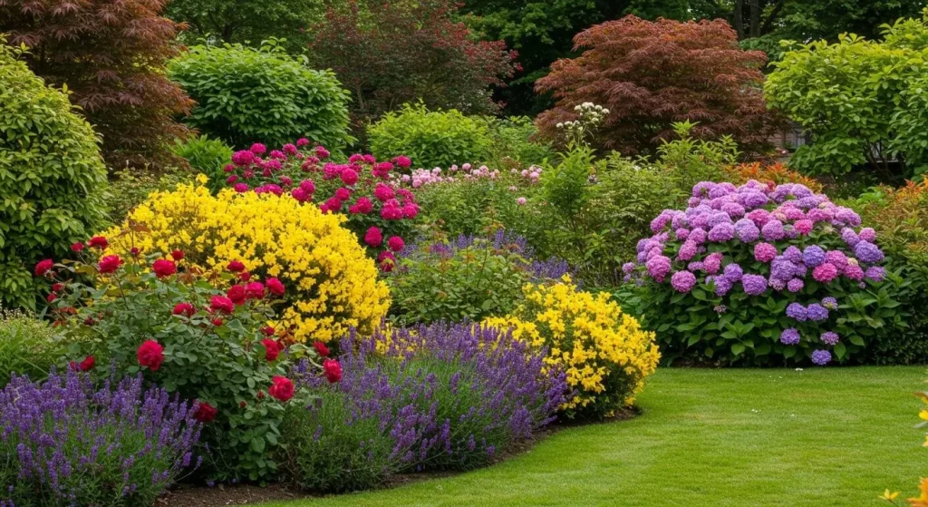 Flowering bushes in a garden, enhancing the visual appeal and landscape design.

