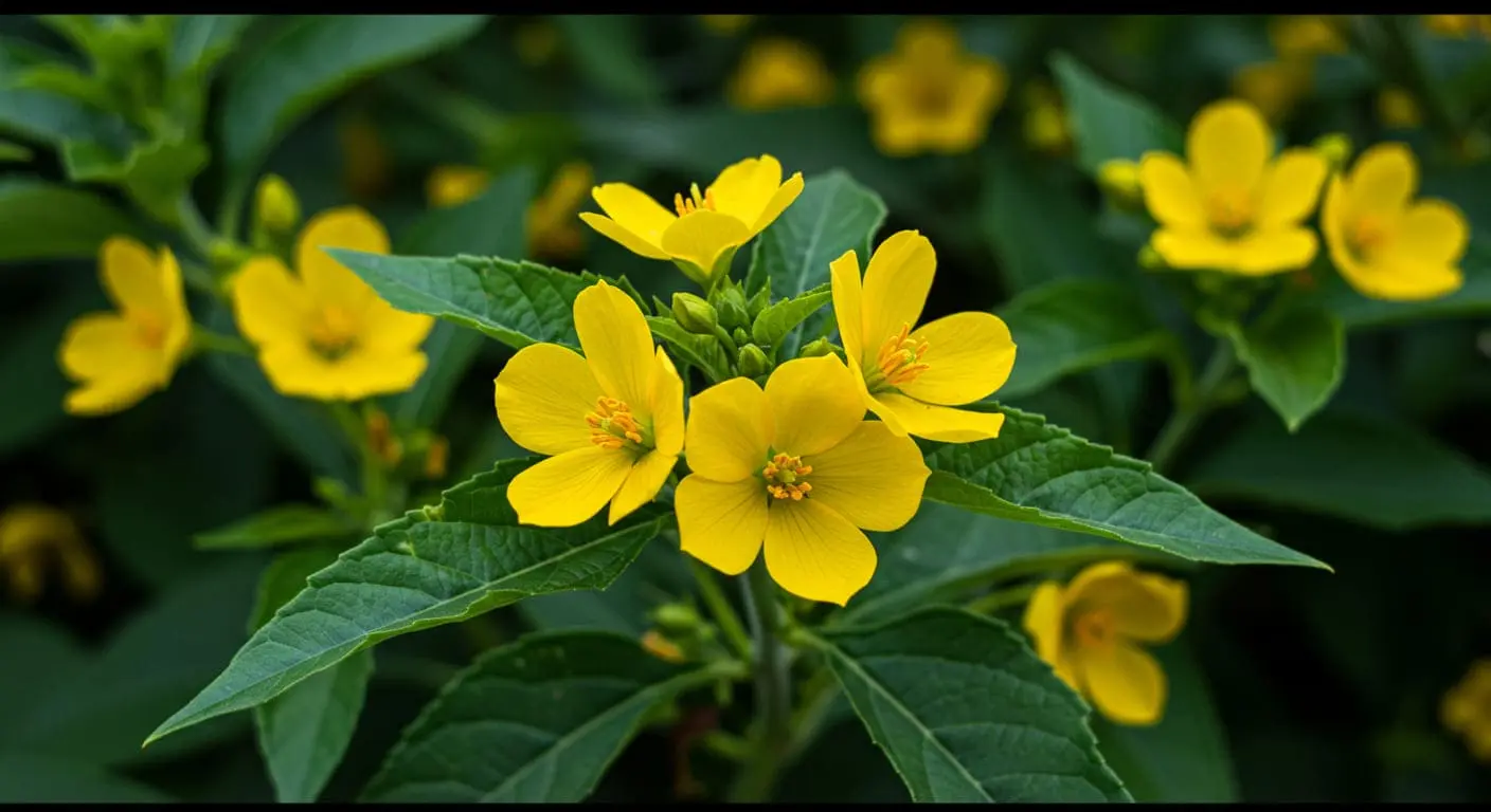 Vibrant yellow esperanza plant flowers blooming in a sunny garden with lush green foliage.