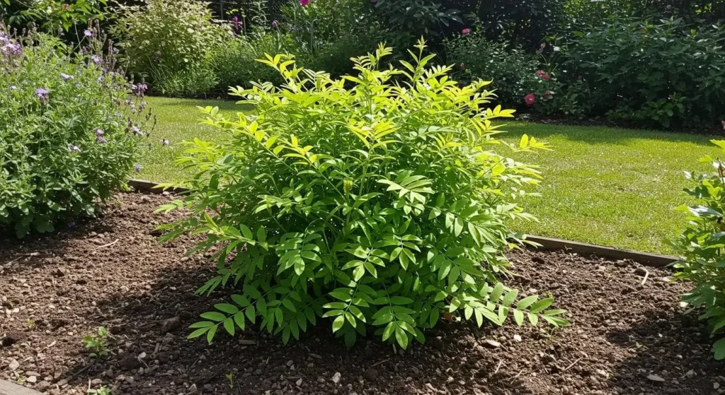 Healthy esperanza plant growing in a sunny outdoor garden with well-draining soil.