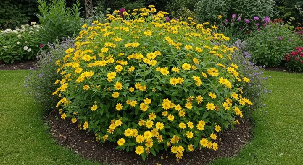 Esperanza plant attracting pollinators like bees and butterflies in a vibrant garden setting.