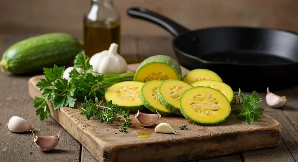 Sliced cucuzza squash prepared for cooking in the kitchen