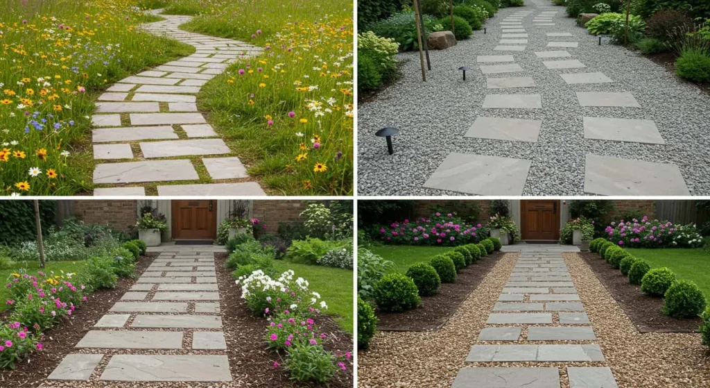 Inspirational flagstone pathway ideas showcasing diverse styles, from rustic to modern designs.