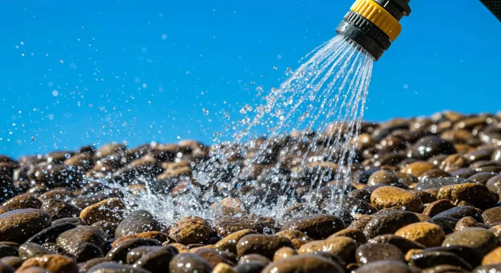 Cleaning river rocks to maintain a fresh and tidy garden