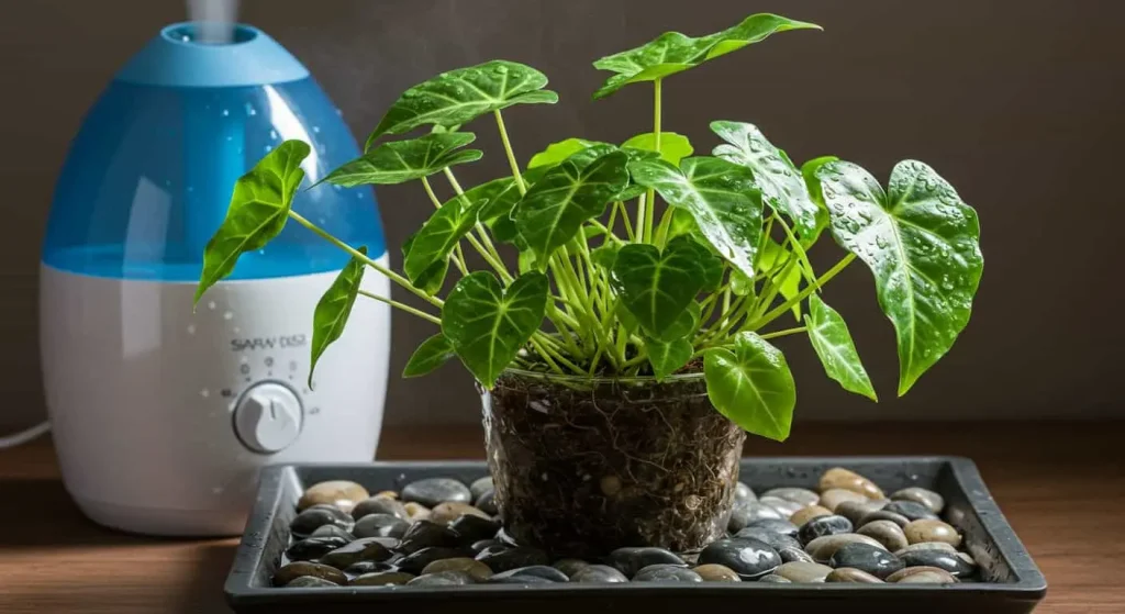 China Doll Plant with a pebble tray and humidifier for optimal humidity