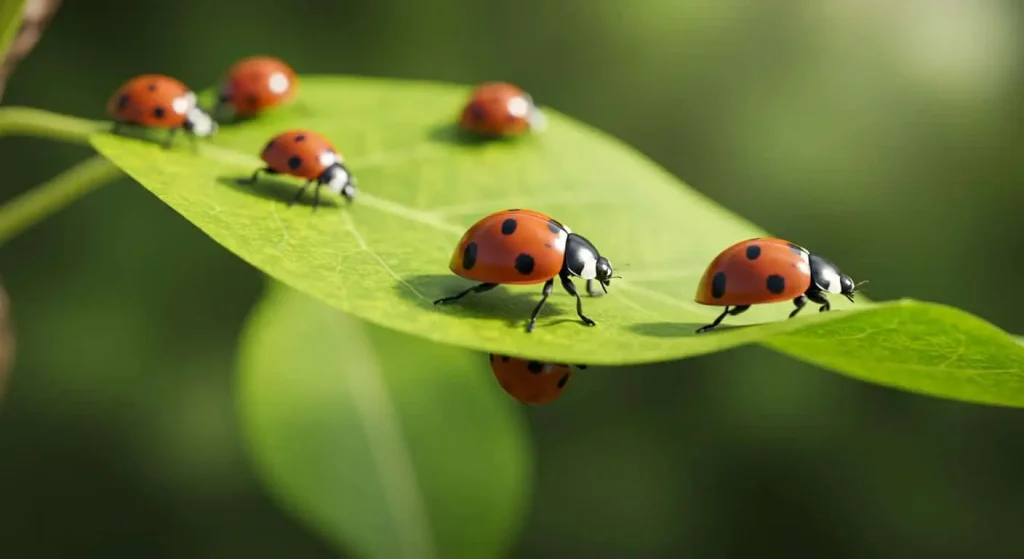 Ladybugs on an apple leaf, demonstrating natural pest control methods for organic gardens.