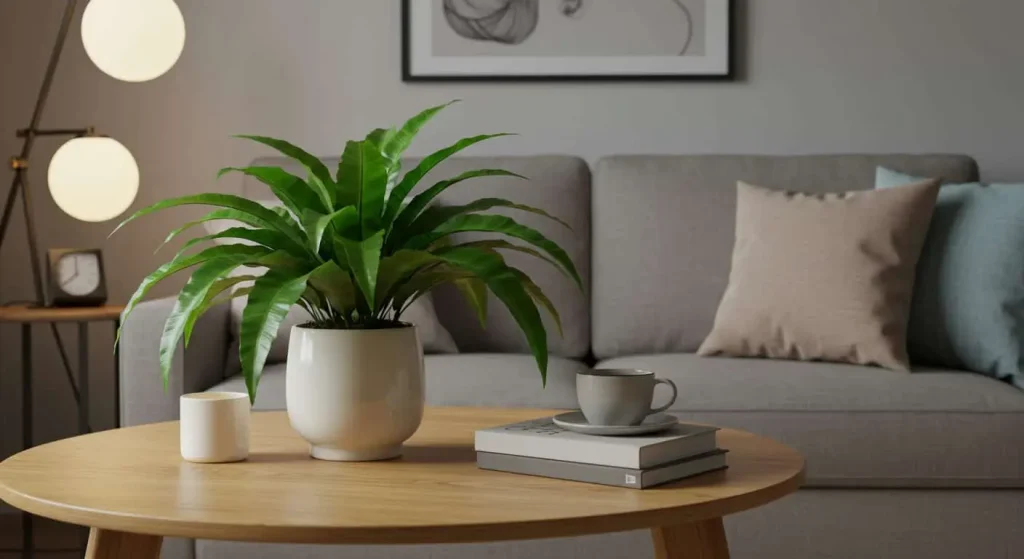 Crocodile Fern enhancing a cozy living room with its lush greenery.