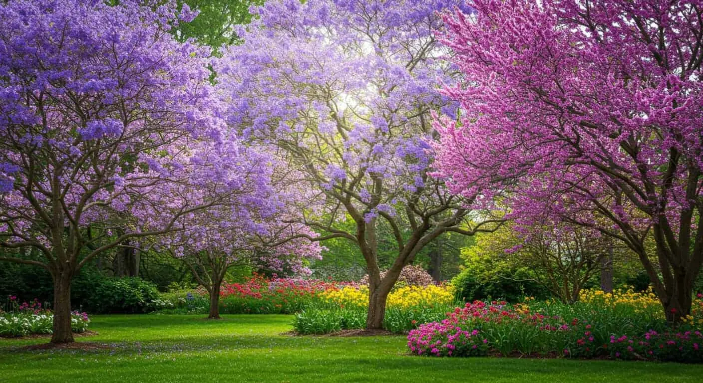 Stunning purple-blooming trees in a vibrant garden setting