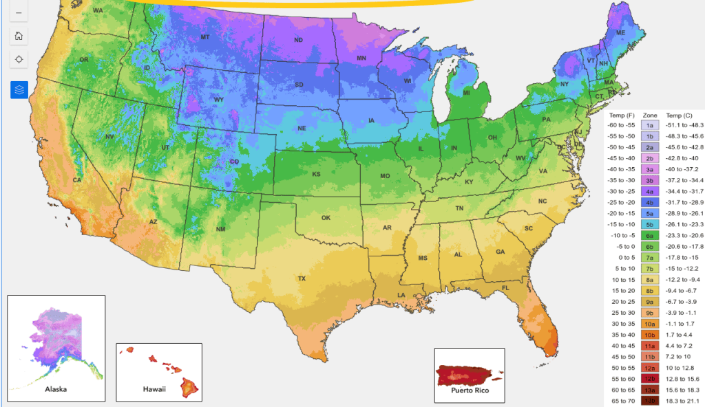 USDA Hardiness Zone Map for Indoor Seed Starting by Region