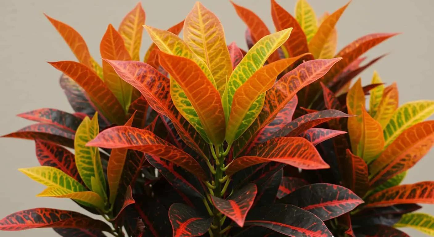 Vibrant croton plant with colorful leaves in a pot