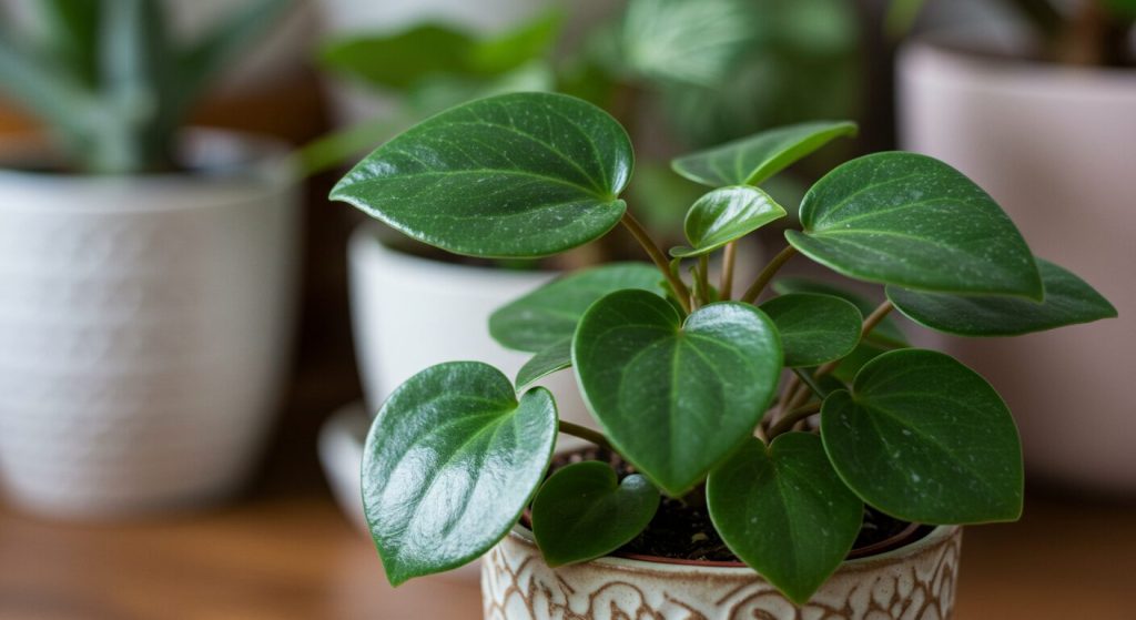 Close-up of Peperomia obtusifolia leaves, highlighting their glossy texture and vibrant green color."